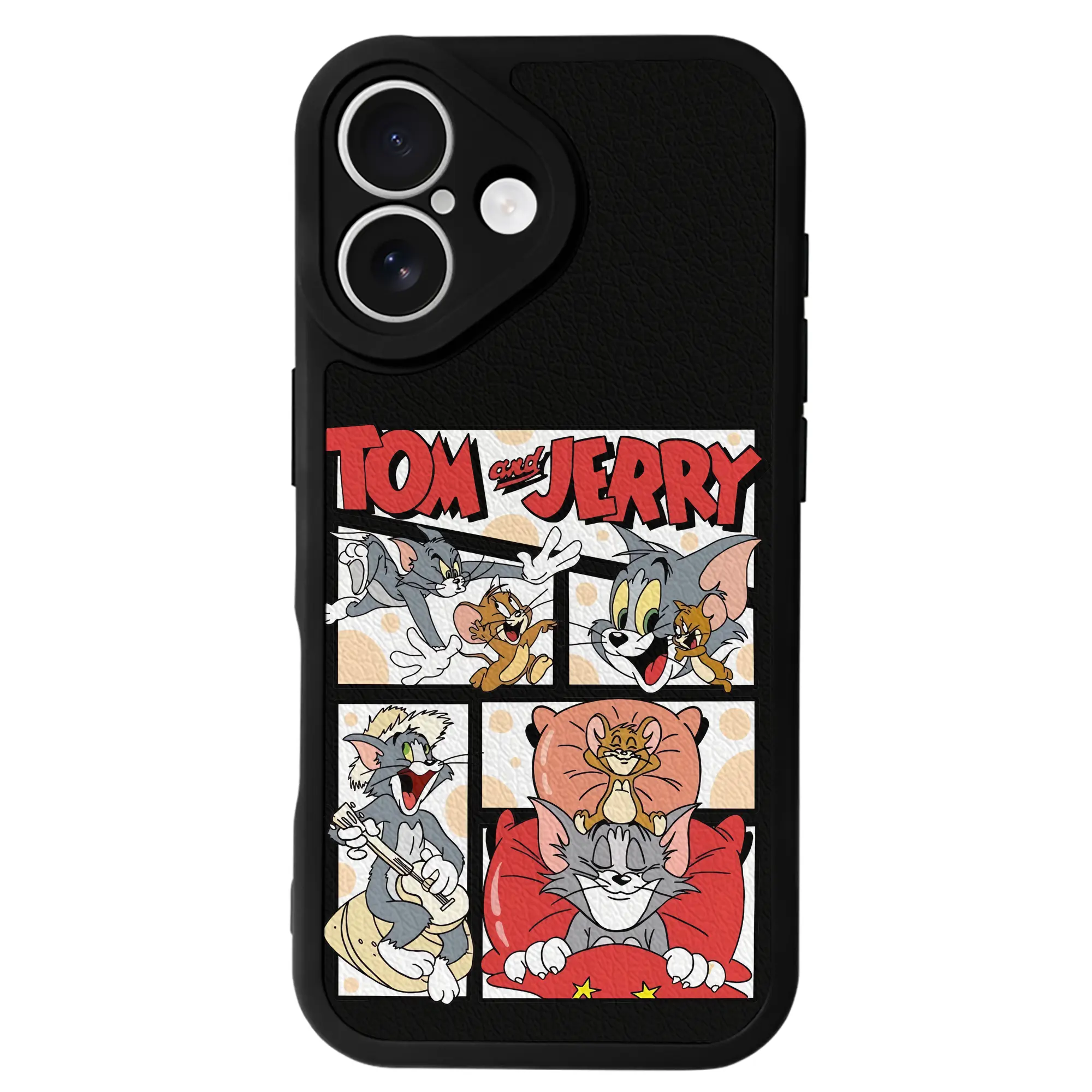 トムとジェリー グッズ トム - IPhone 16シリーズ対応 ・ シリコンスマホケース ・ レザー調 ・ 高精度フィット ・ 耐衝撃 ・ ワイヤレス充電対応 ・ 精密カット